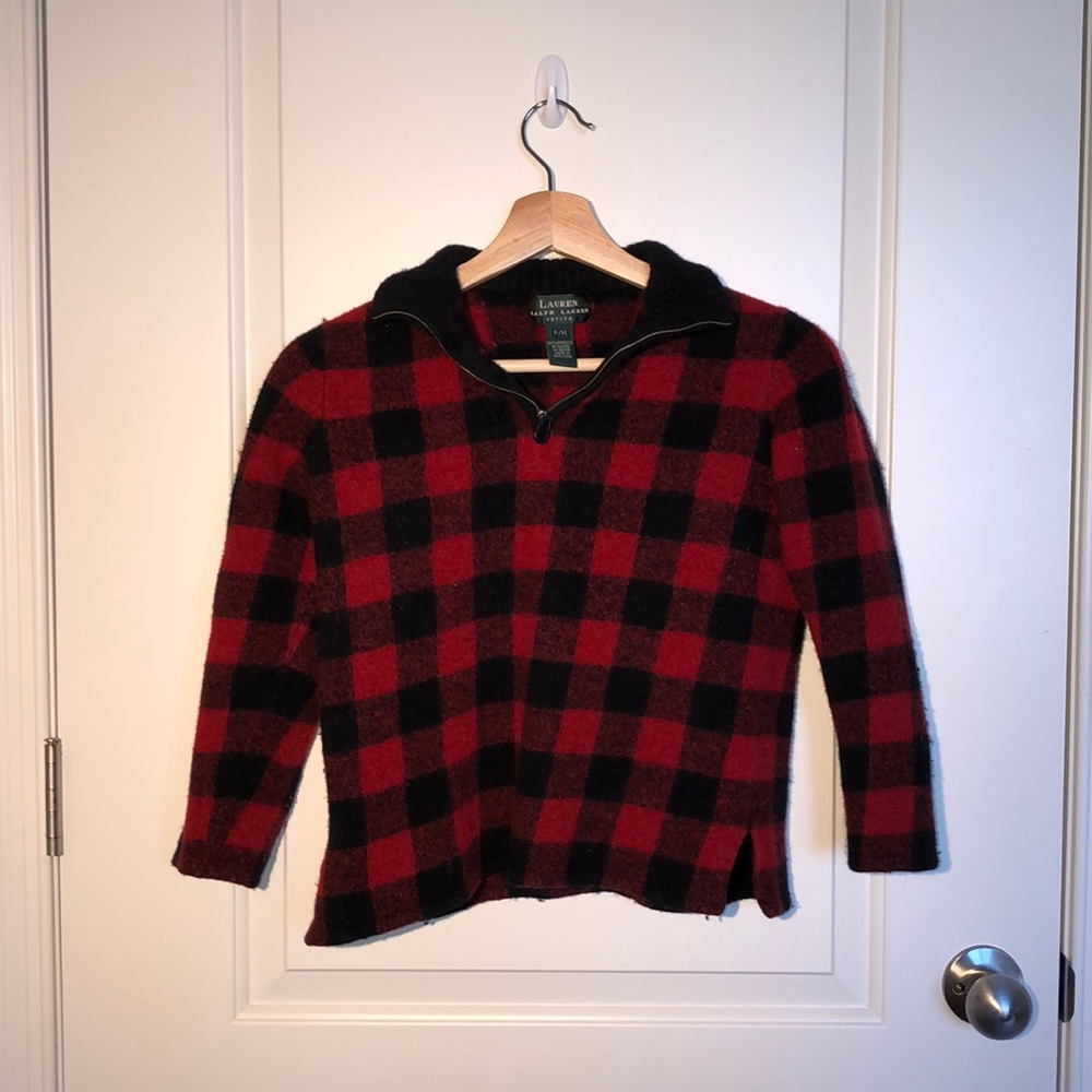 ralph lauren wool checkered quarter zip